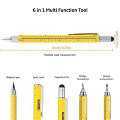 Twin Eagle Imports Marking Full Metal Body 6-in-1 Multi-Function Tool Yellow Engineers Pen