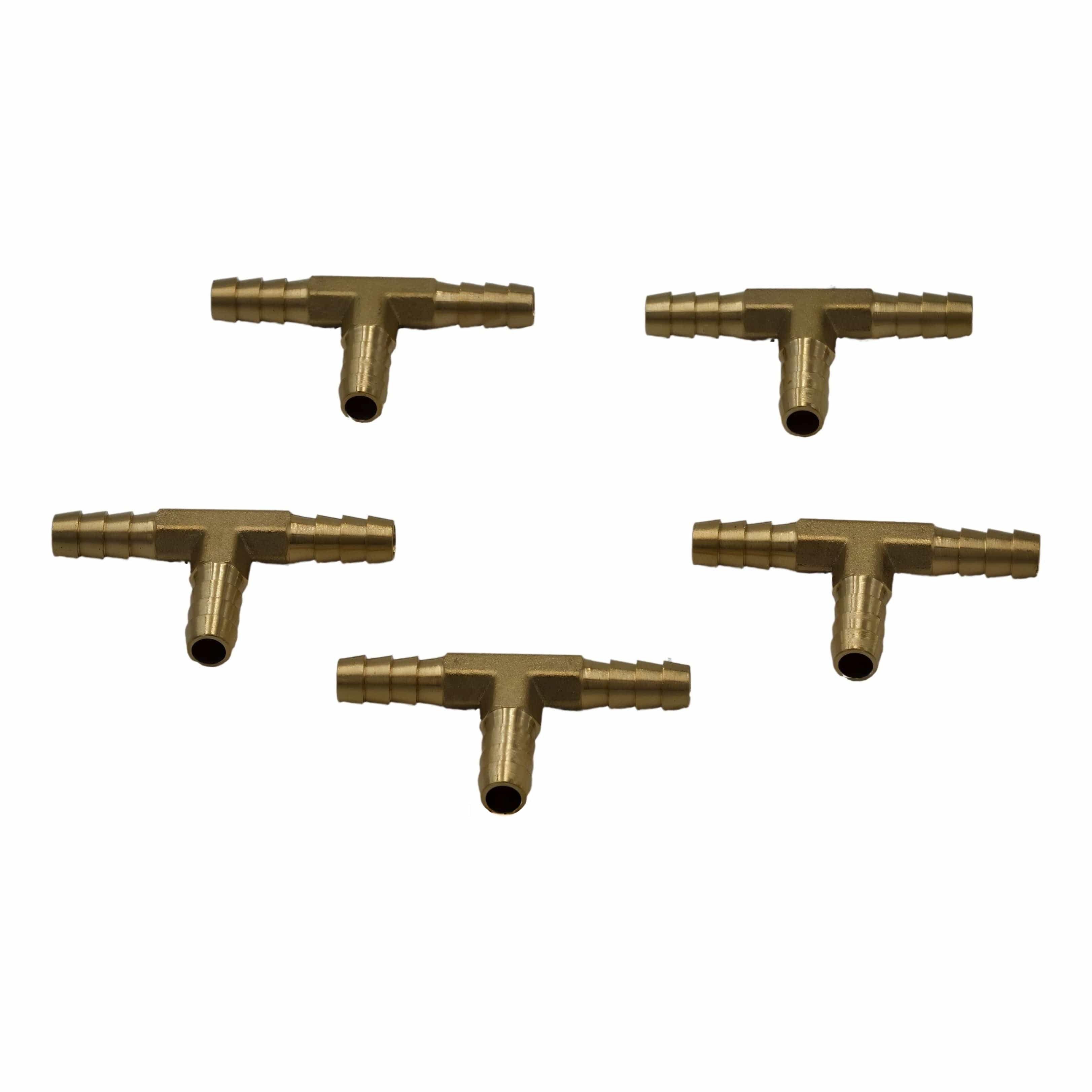 Twin Eagles Brass Connector 5pc 1/4" Three Way Brass Hose Barb Tee H12 Grab Kit