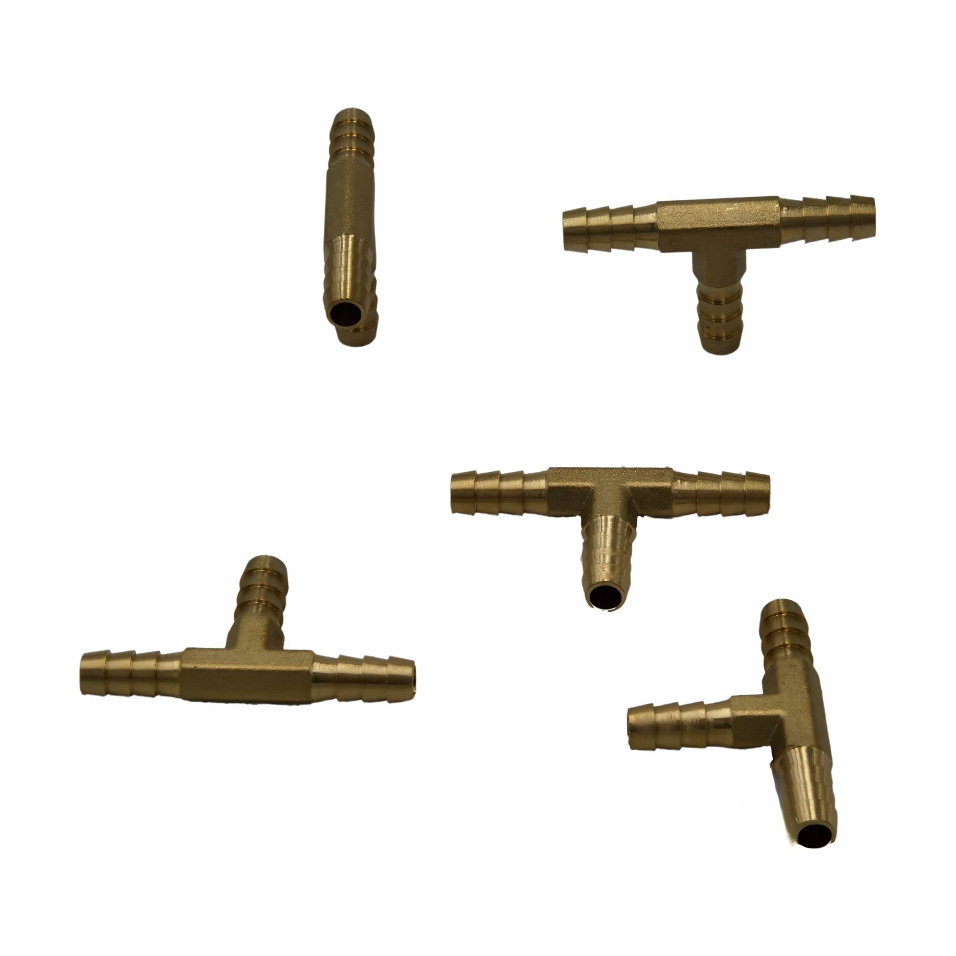 Twin Eagles Brass Connector 5pc 1/4" Three Way Brass Hose Barb Tee H12 Grab Kit