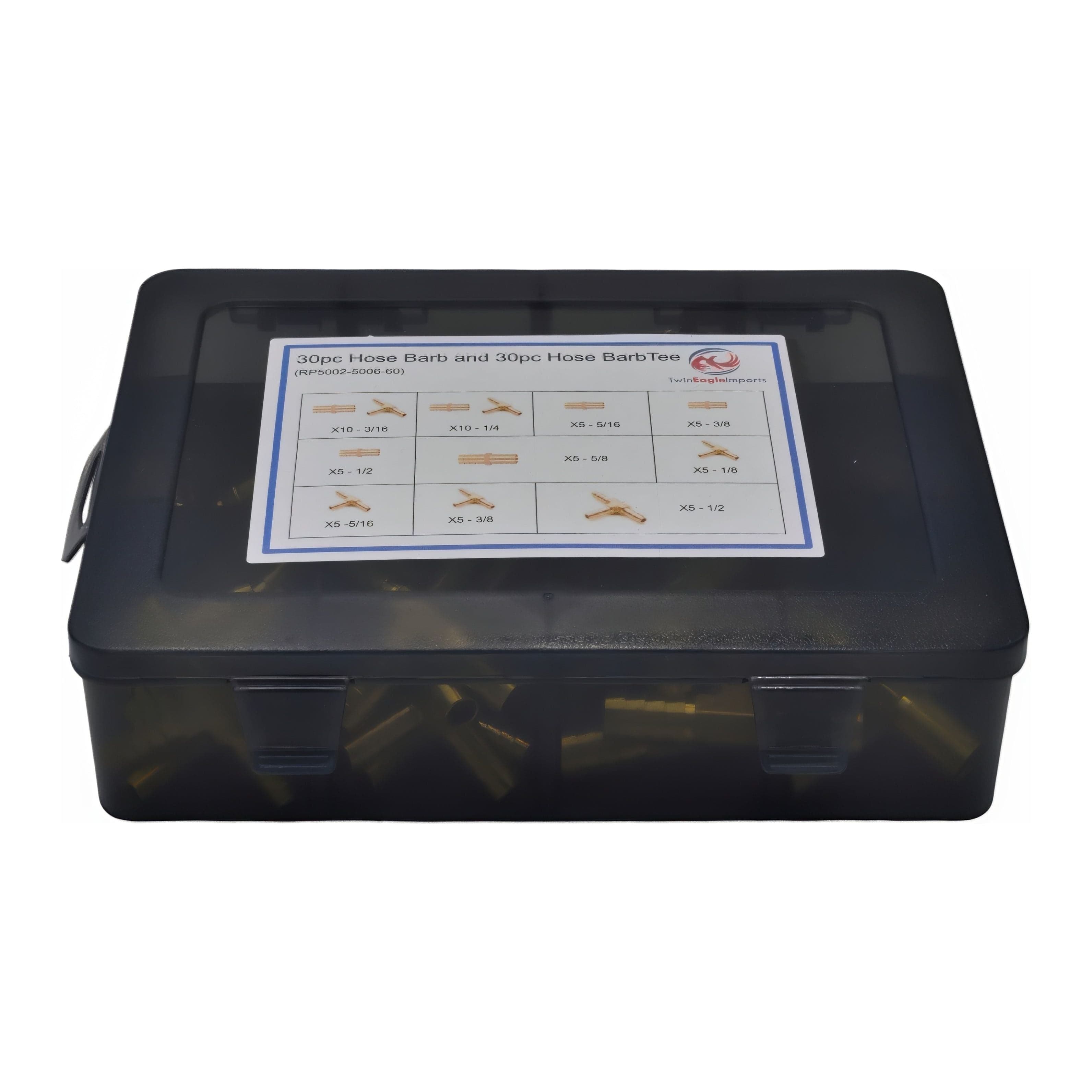 Twin Eagles Brass Connector 60pc Hose Barb T Piece & Straight Fittings Grab Kit Assortment