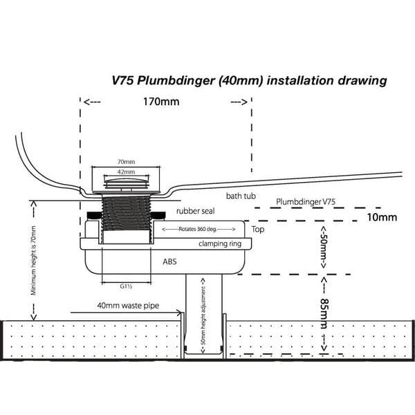 V75-DFK Plumbdinger - Space Saving Bath Waste Solutions for Slab-On-Ground Installations - Twin Eagle Imports