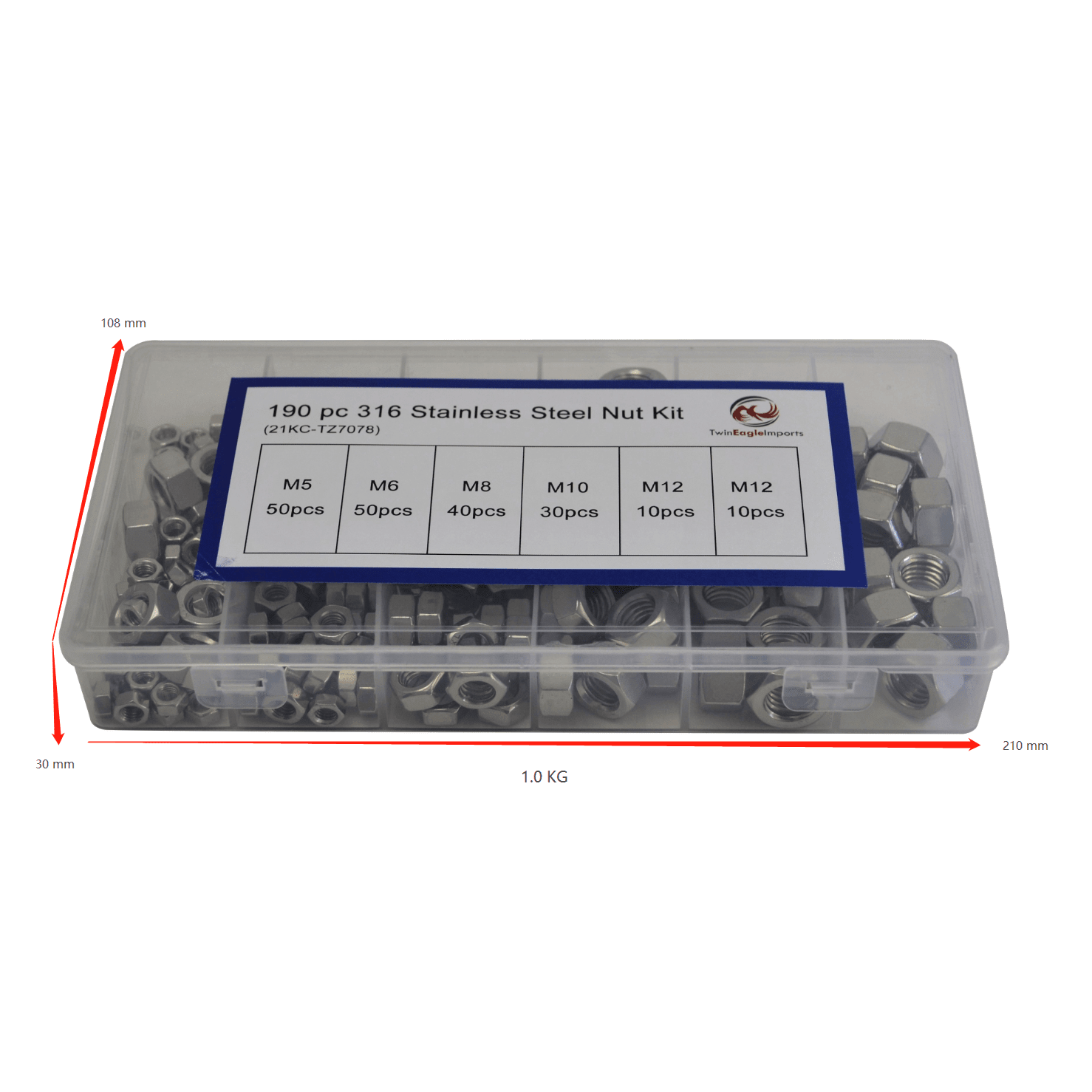 190pc Stainless Steel Nut Assortment - Twin Eagle Imports