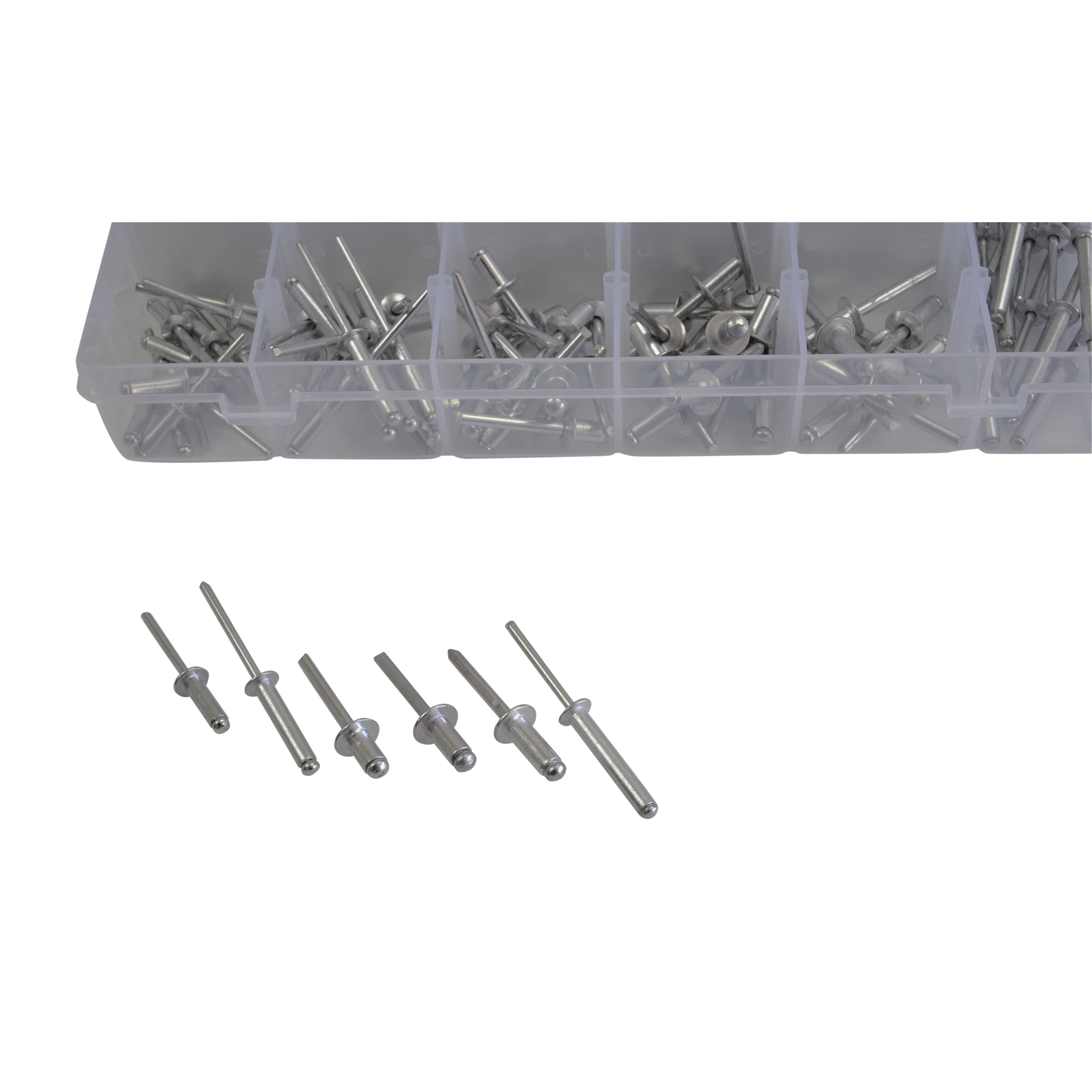 510 piece Aluminium Pop Rivet Grab Kit Assortment 6mm to 30mm stalk size  