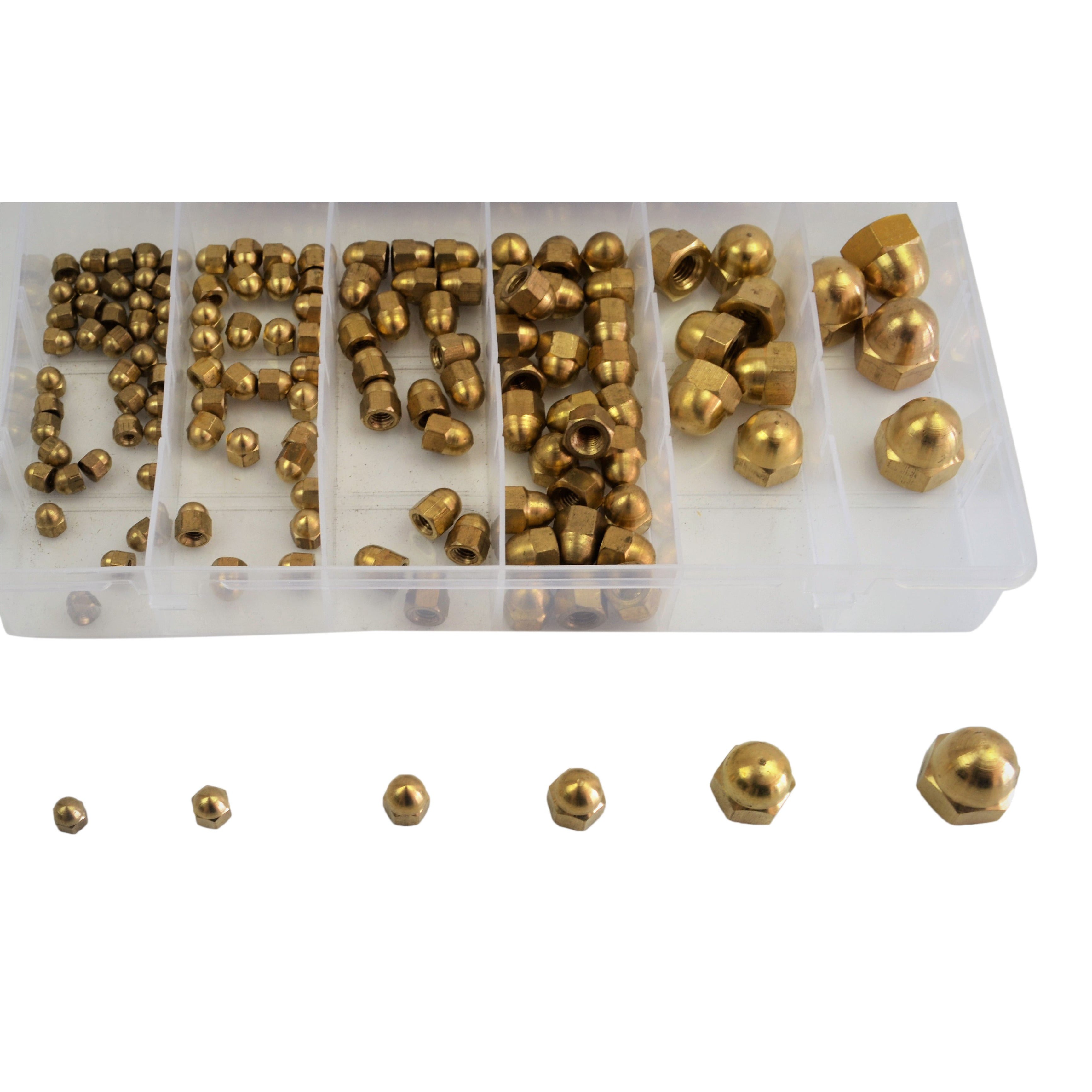 Hex Brass Dome Nut Grab Kit Assortment 122 Piece M3 M4 M5 M6 M8 M10 