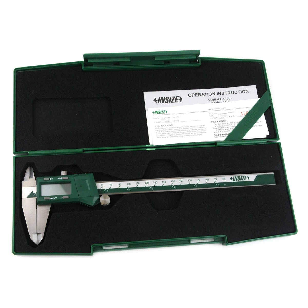 INSIZE Fractional Digital Caliper  0-200mm / 0-8" Range Series 1102-200