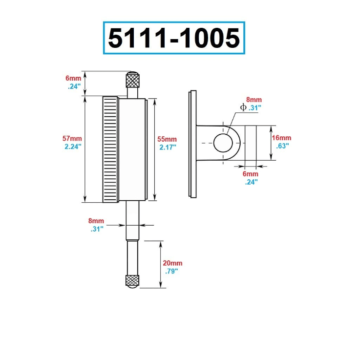 Dasqua 5111-1005 0-10mm Lug Back Metric Dial Indicator - Twin Eagle Imports
