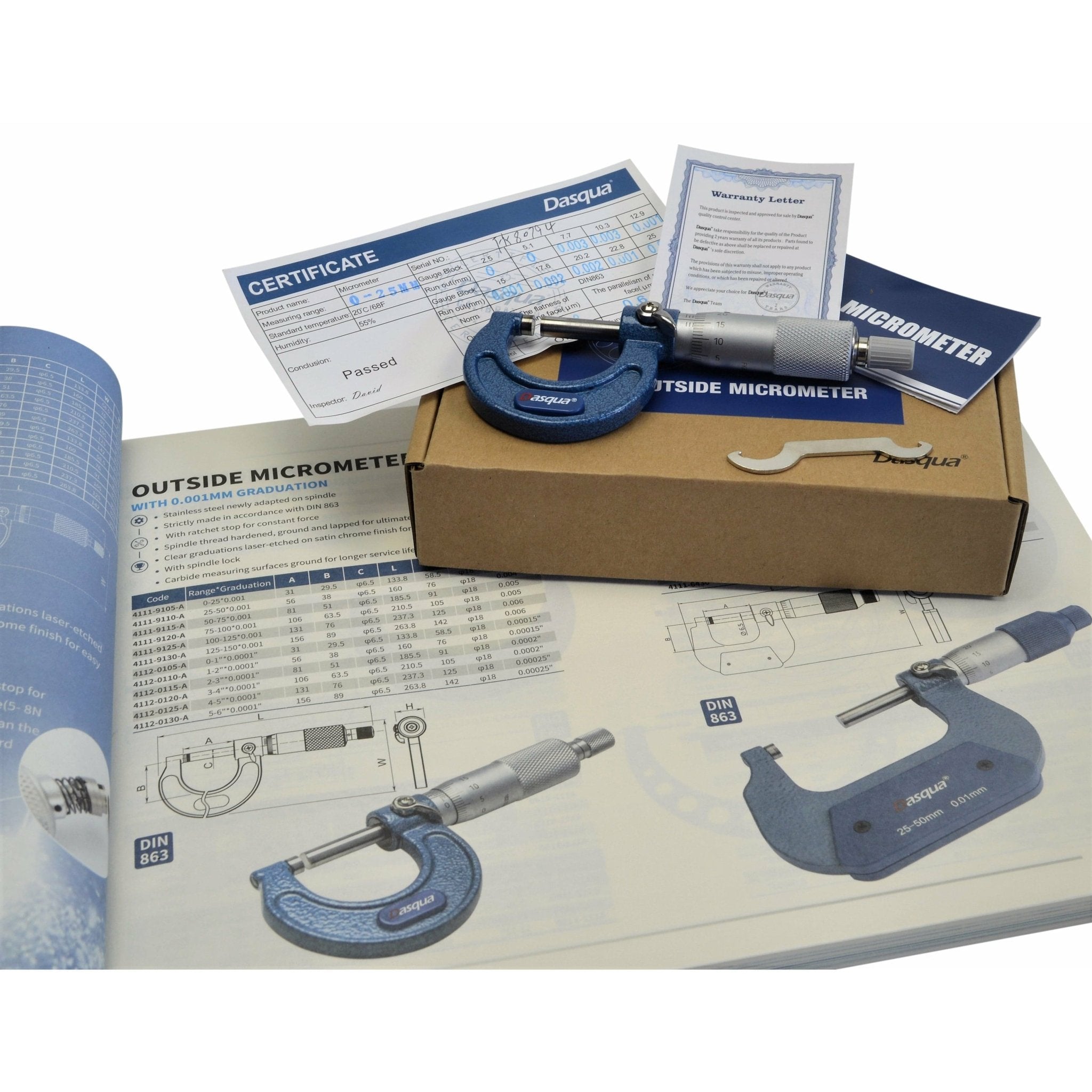 Dasqua Outside Micrometer 0 - 25 mm Series 4111-8105A - Twin Eagle Imports