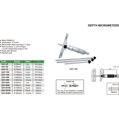 Insize 8pc Metric Depth Micrometer 0-200mm Range Series 3241-200 - Twin Eagle Imports