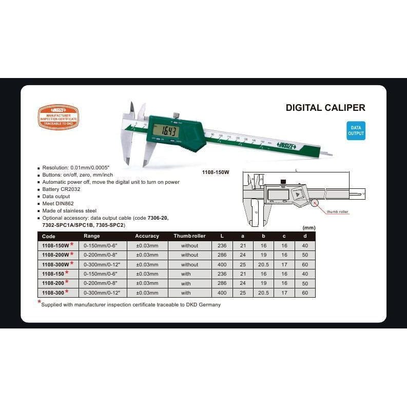 Insize Digital Caliper 0- 200mm / 0-8" Range Series 1108-200 - Twin Eagle Imports