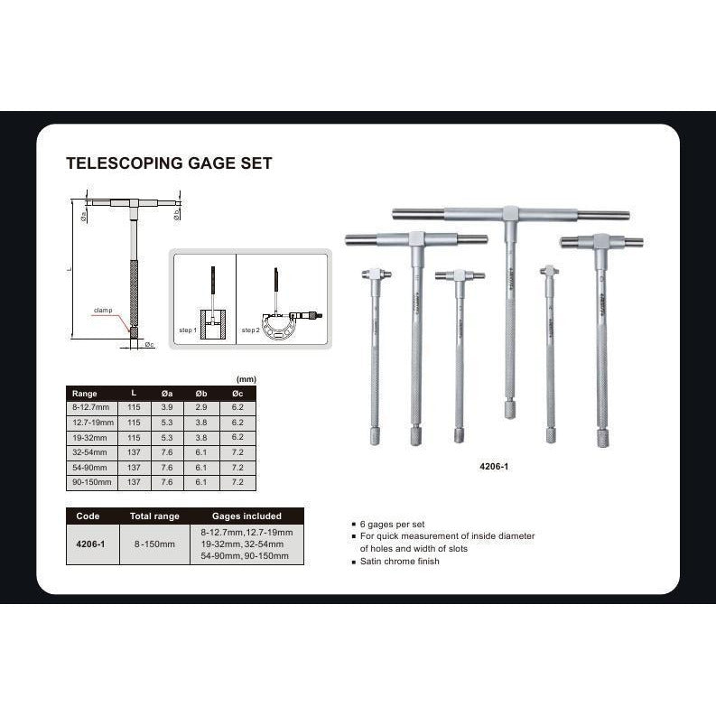 Insize Bore Gauge 8-150mm x 0.01mm Range Series 4206-1