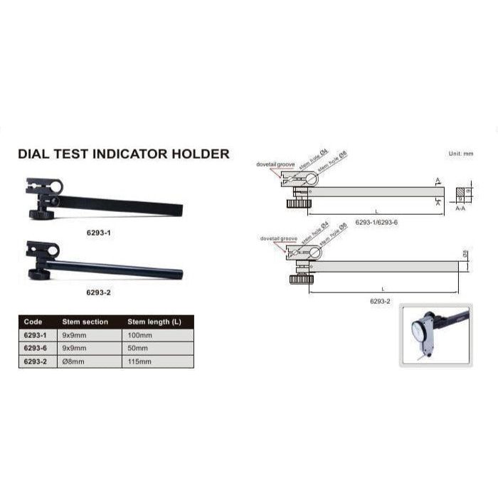 Insize Dial Test Indicator Holder Ø8 mm x 115 mm Series 6293-2