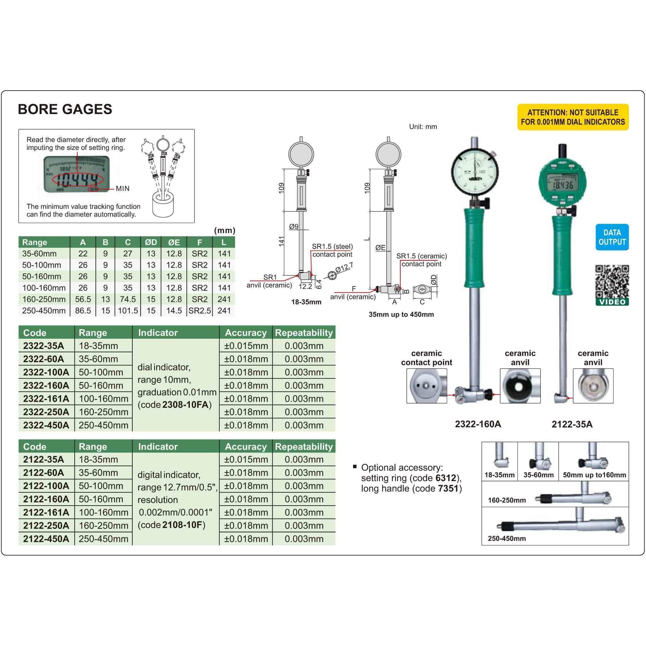 INSIZE Measuring Equipment Insize Digital Bore Gauge 35-60 mm Range Series 2122-60A