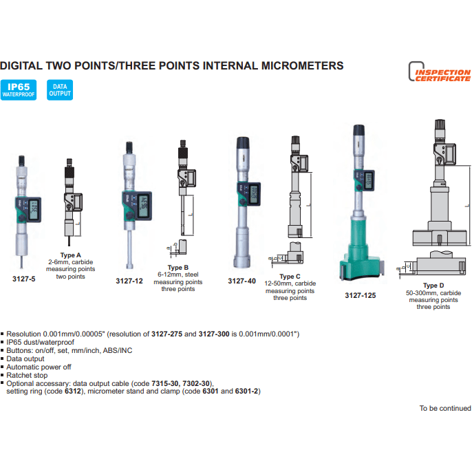 INSIZE Measuring Equipment Insize Digital Two Points/ Three Points Internal Micrometer Set 20-50mm Range Series 3127-504