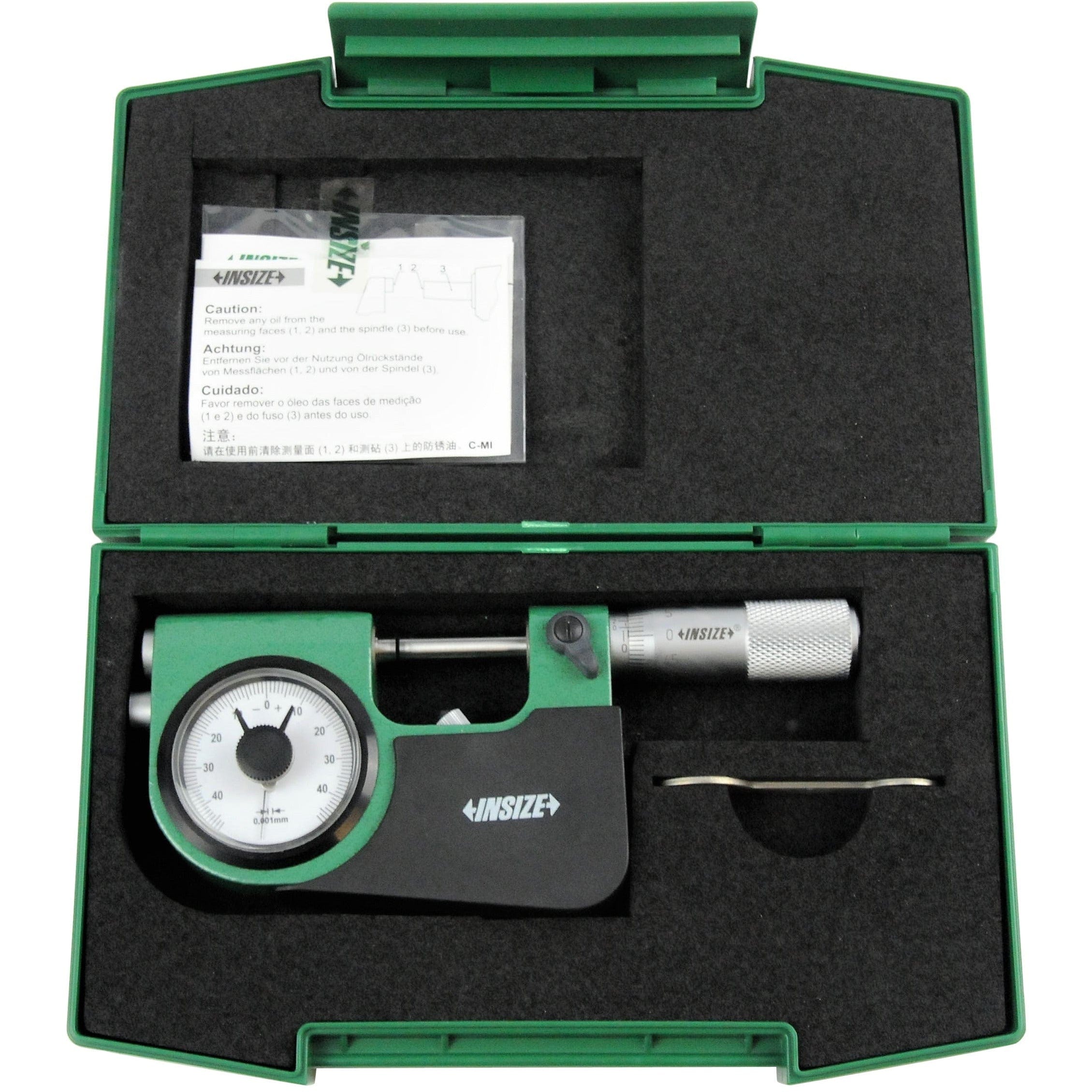 Insize Indicating Micrometer with Support 0-25mm Range