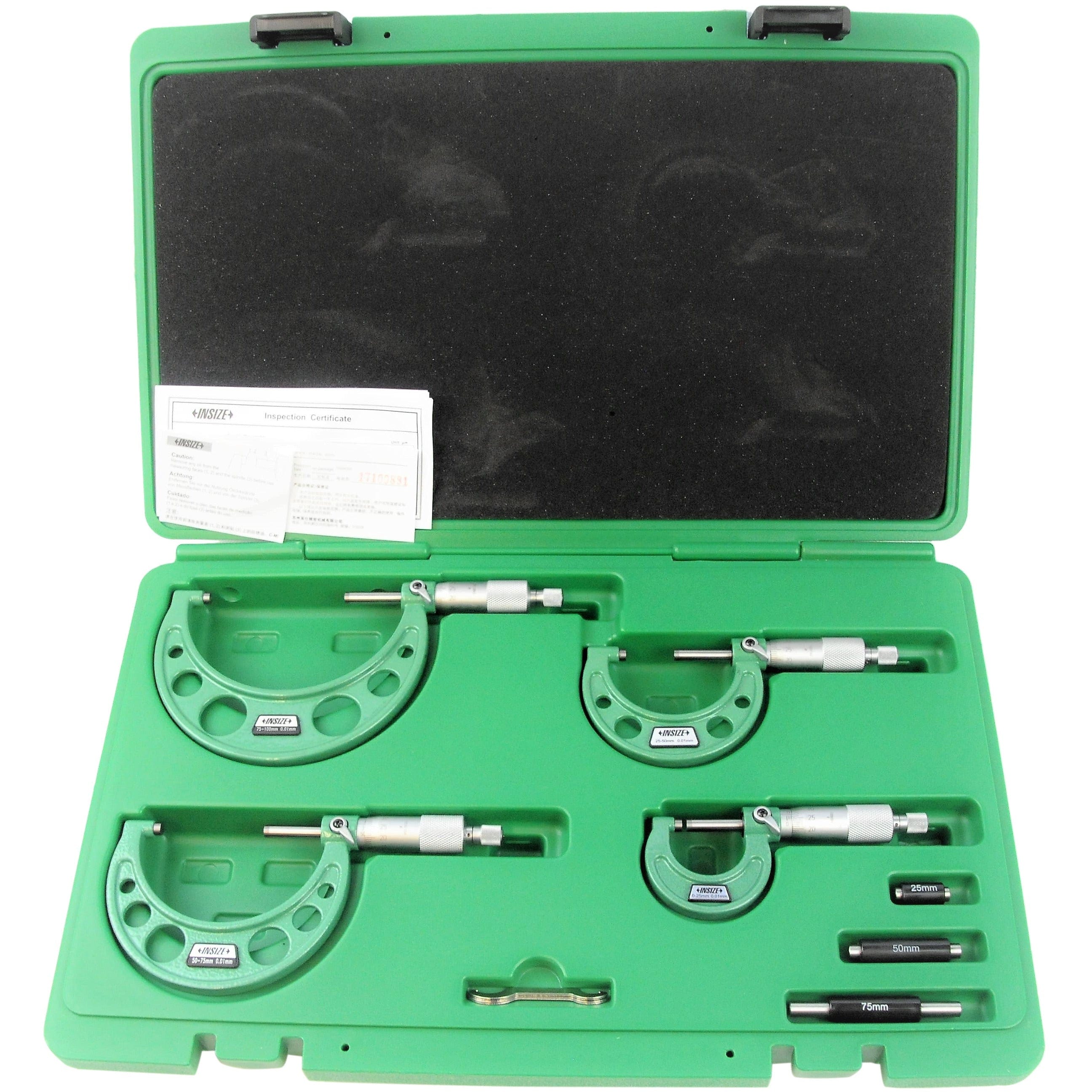 Insize Metric Outside Micrometer Set 0-100mm Range Series