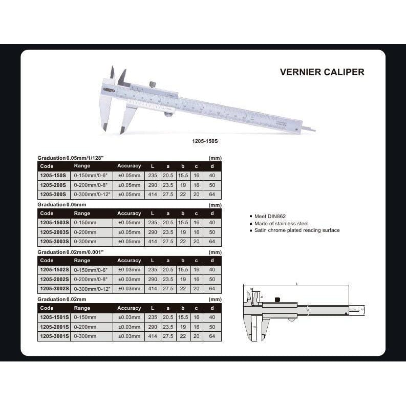 INSIZE Measuring Equipment Insize Vernier Caliper  0-150mm / 0-6" Range Series 1205-150S