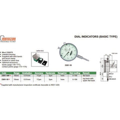 Insize Metric Lug Back Dial Indicator 10mm Range Series 2301-10 - Twin Eagle Imports