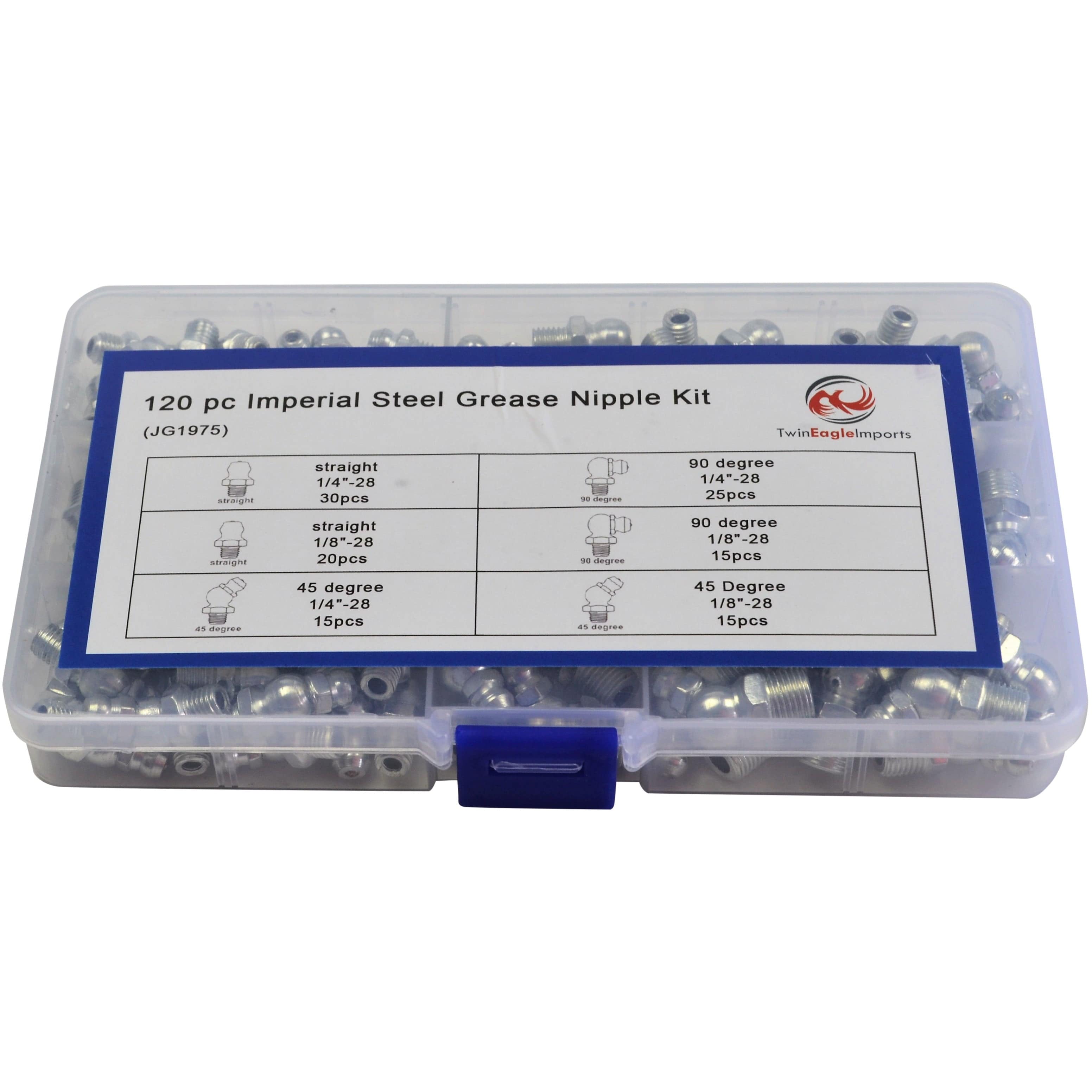 Twin Eagle Imports Grab Kits 120pc Imperial Steel Grease Nipples Grab Kit