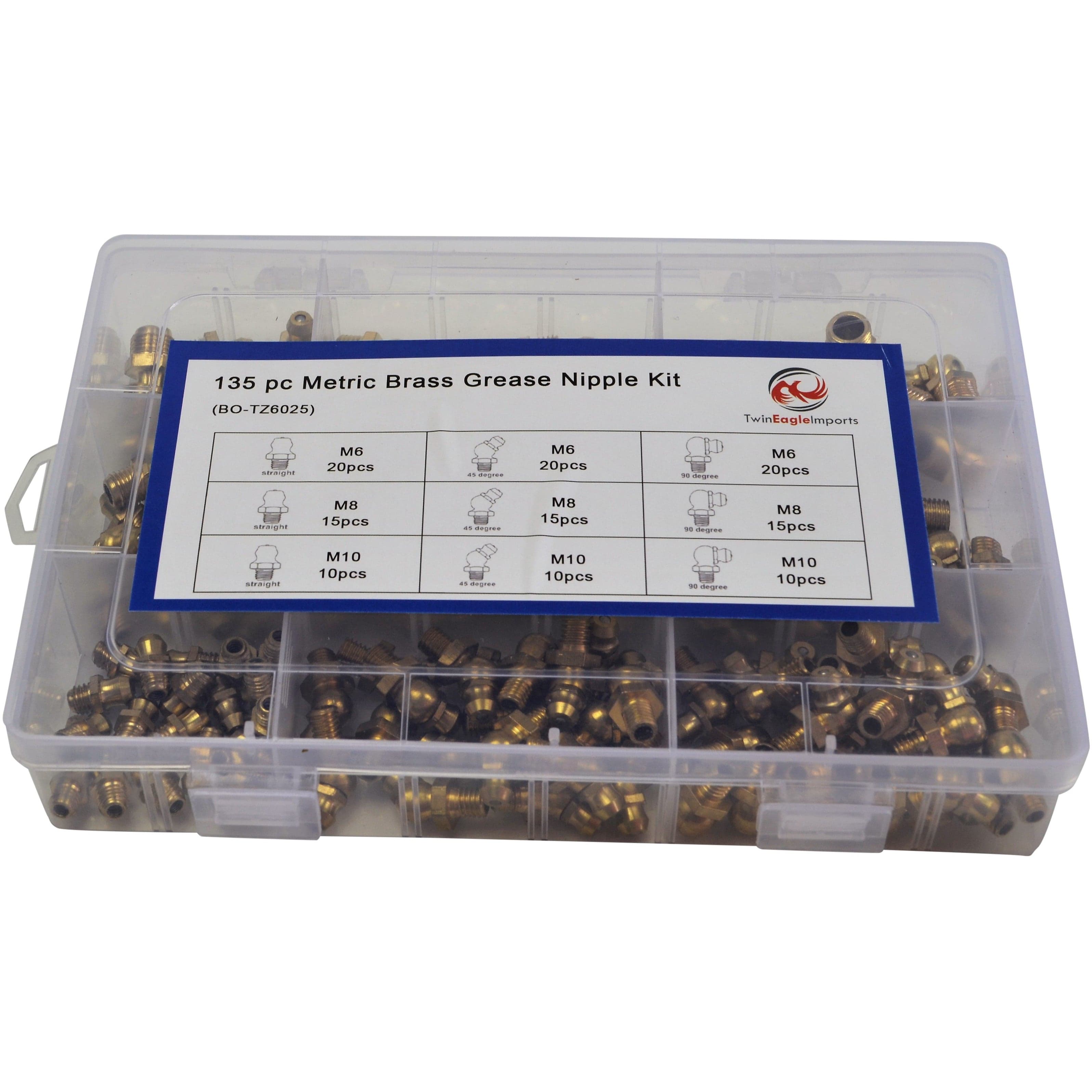 Twin Eagle Imports Grab Kits 135pc Grease Nipples Metric Brass Grab Kit