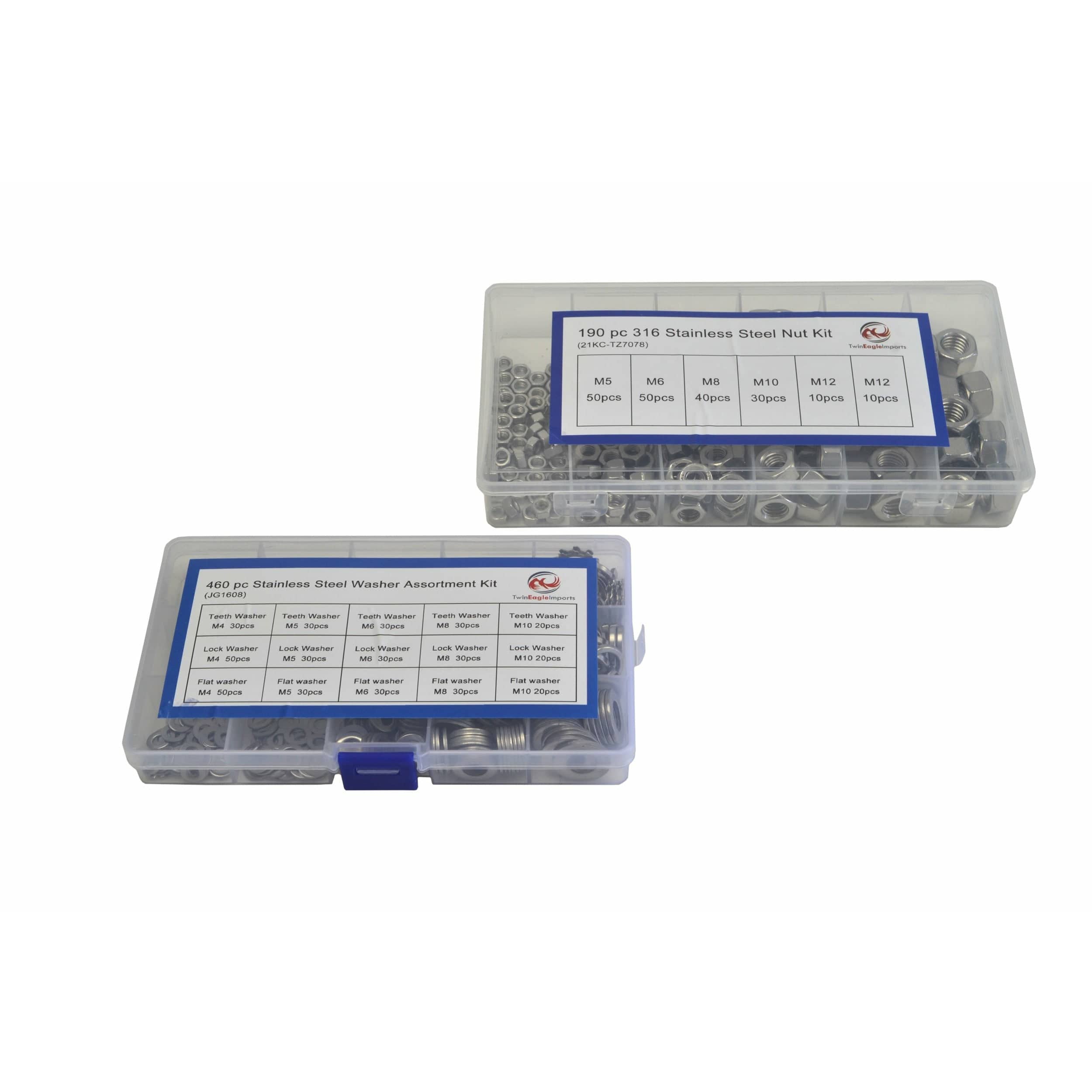 Twin Eagle Imports Grab Kits 190pc 316 Stainless Steel Metric UNC Hex Nut and 460pc Stainless Steel Washer