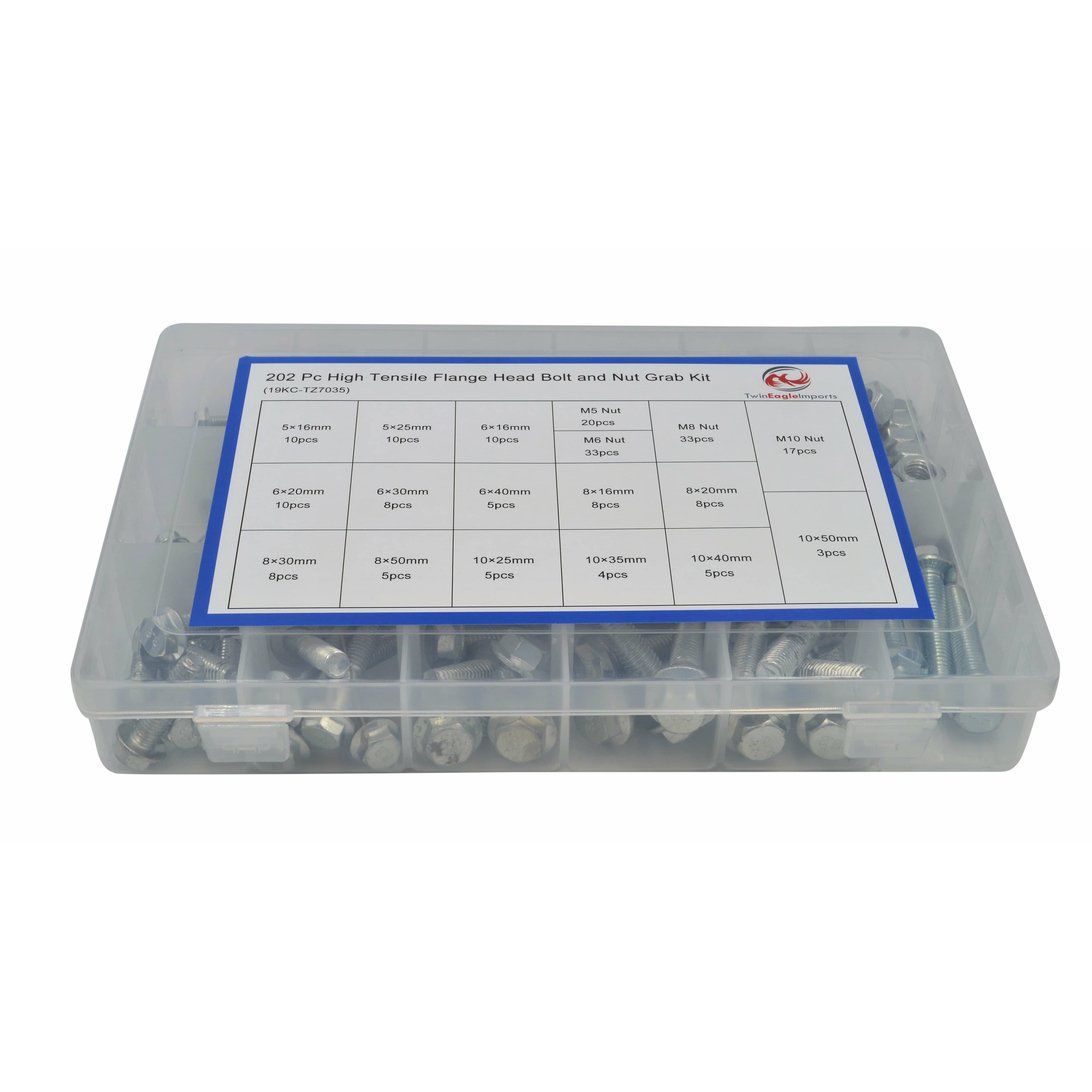 Twin Eagle Imports Grab Kits 202pc High Tensile Metric Flange Head Bolt and Nut Grab Kit