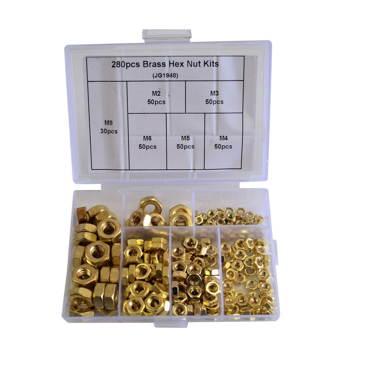 Twin Eagle Imports Grab Kits 280pc Hex Metric Brass Nuts Grab Kit Assortment