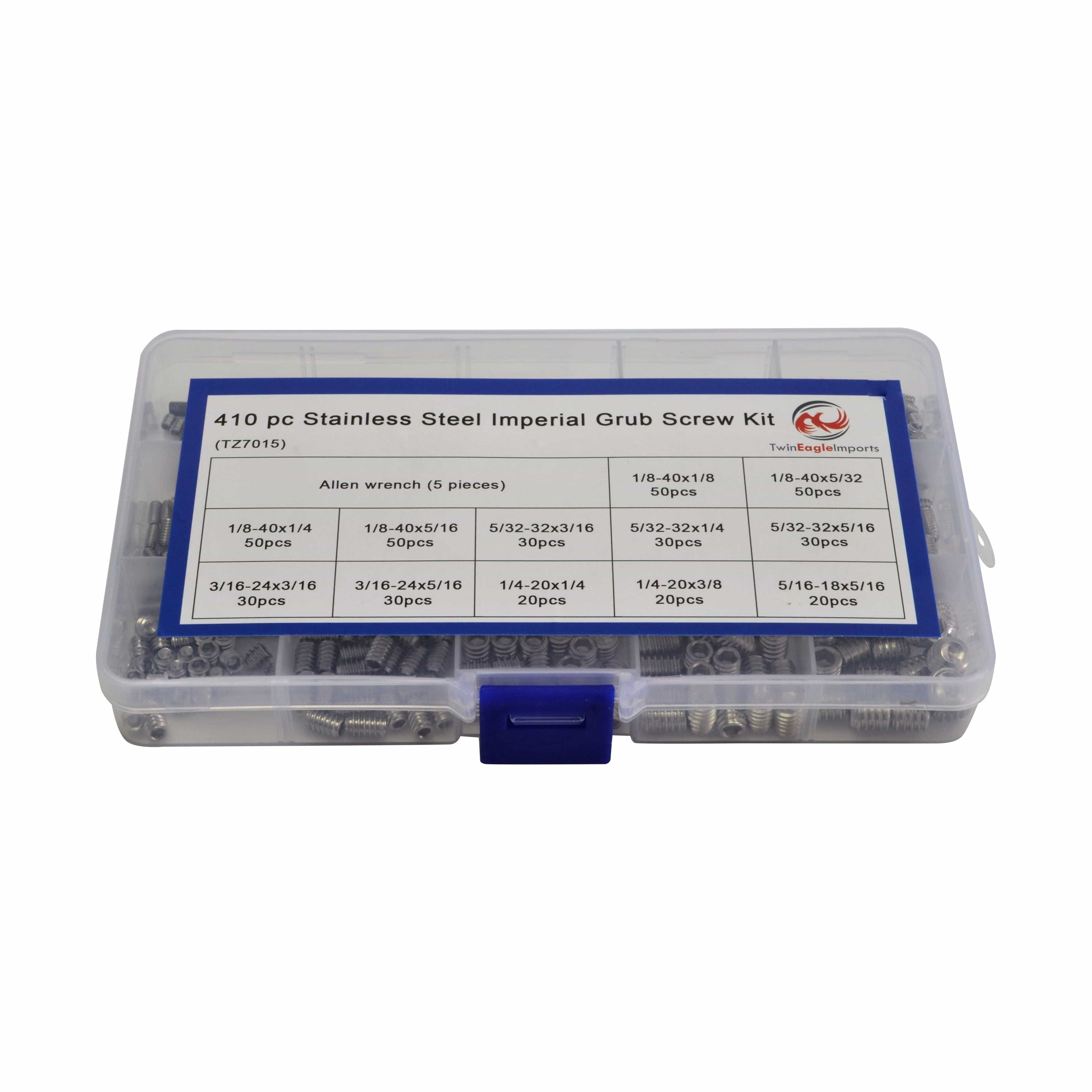 Twin Eagle Imports Grab Kits 410pc Imperial Stainless Steel Grub Screw Grab Kit Assortment