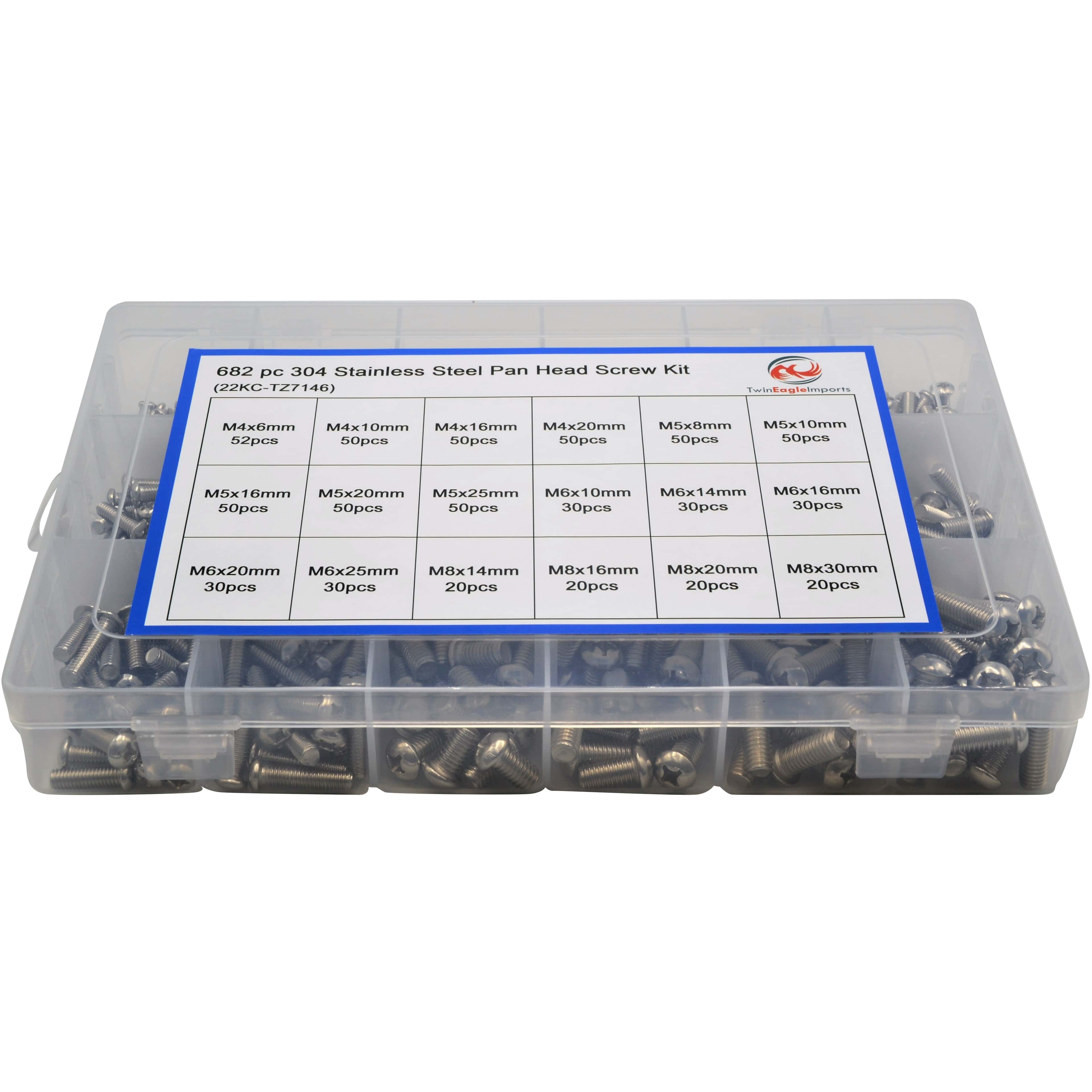 Twin Eagle Imports Grab Kits 682 Piece 304 Stainless Steel Pan Head Screw Grab Kit Assortment