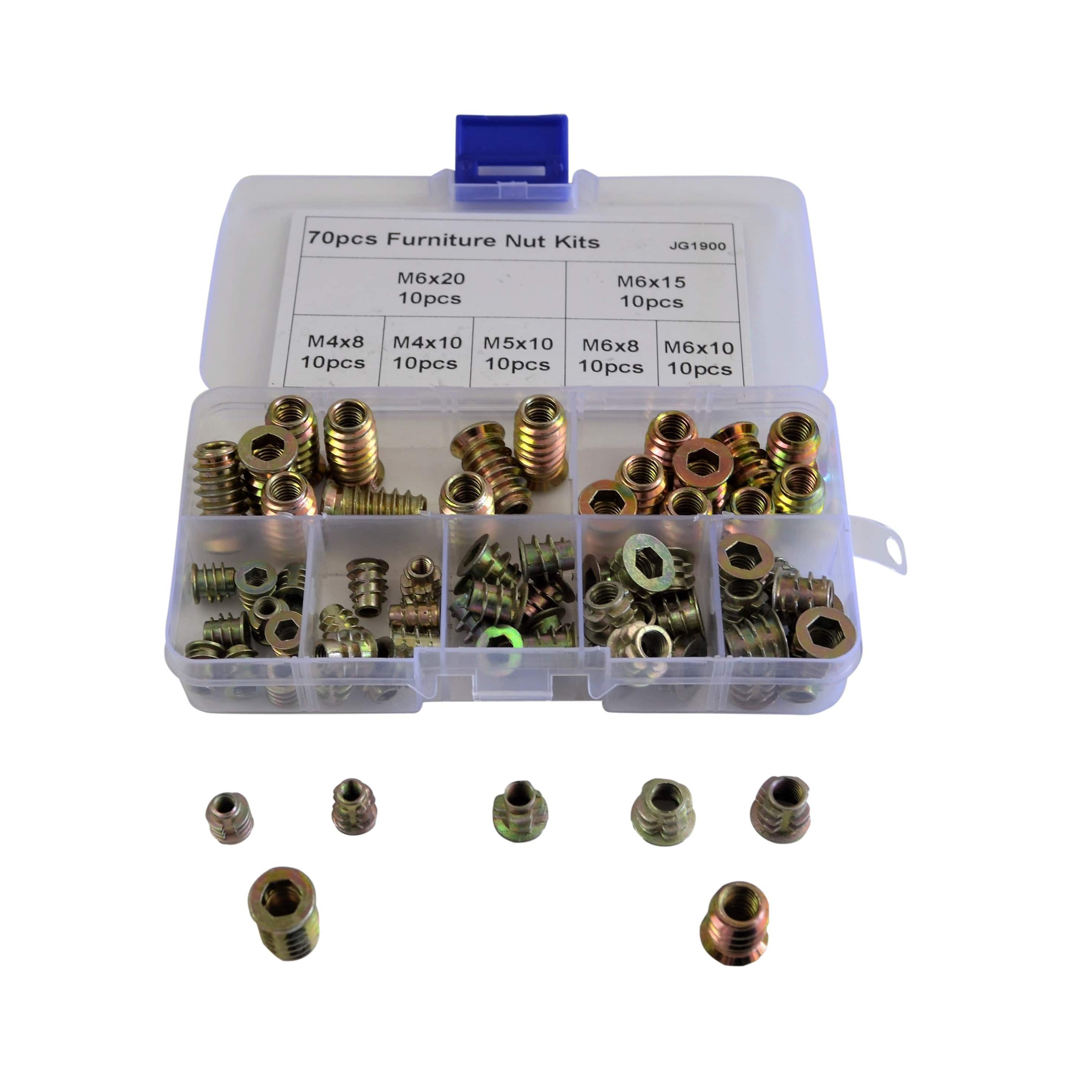 Twin Eagle Imports Grab Kits 70pc Metric Zinc Alloy Furniture Inserts Grab Kit Assortment