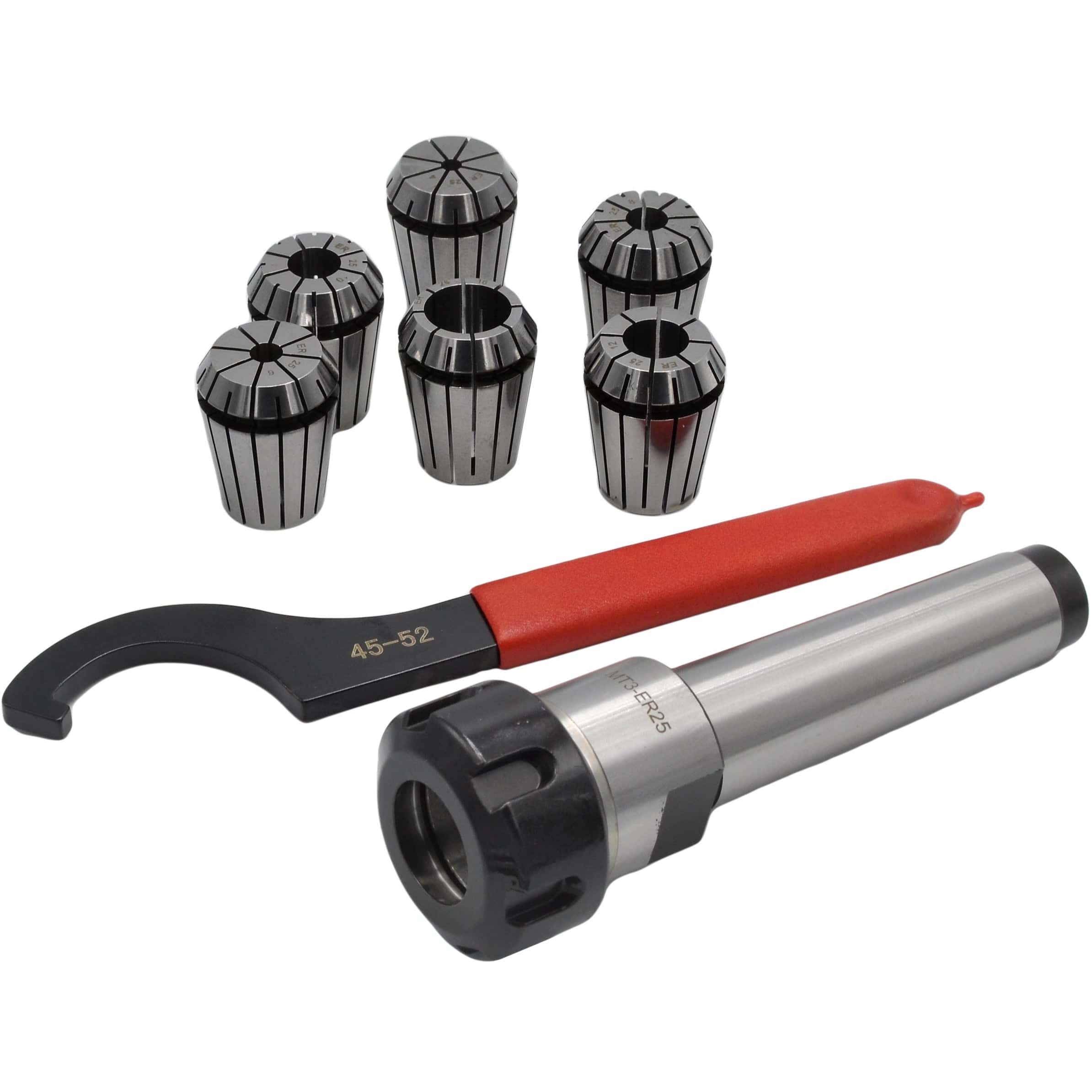 Twin Eagle Imports Milling Chuck 6 pc ER25 MT3 M12 Drawbar Precision Spring Collet Set