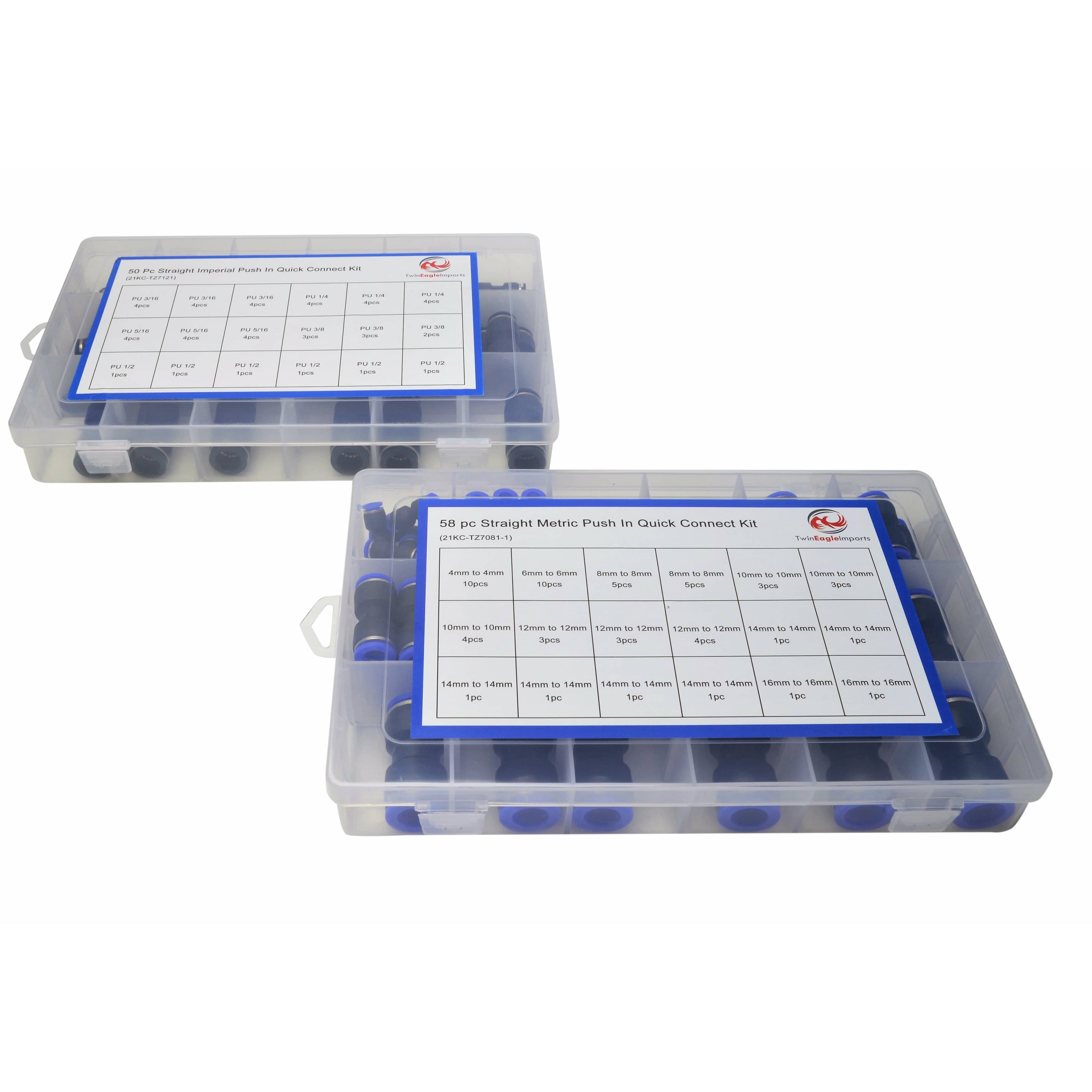 Twin Eagle Imports Quick Connect 50pc Imperial & 58 PC Metric Quick Connect Grab Kit Assortment